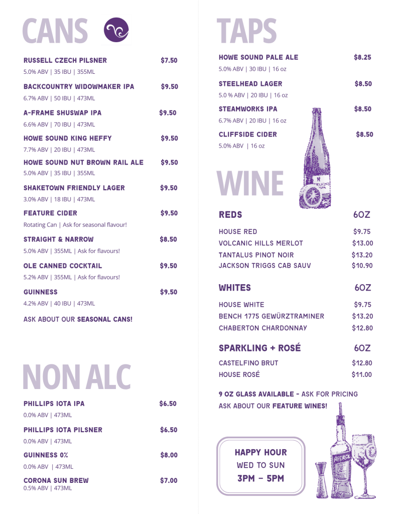 Zephyr at The BAG 15 drinks menu